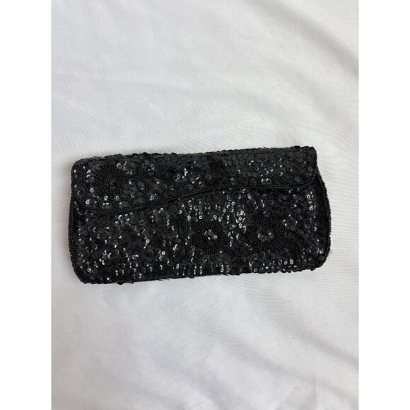 Vintage Fully Sequin Beaded Evening Clutch Bag Handheld Formal Event Black Tie - Picture 1 of 7